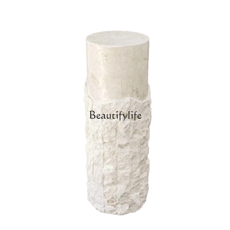 

Nordic round Roman column light luxury retro wabi-sabi travertine corner few