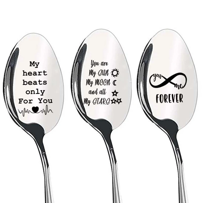 Valentines Day Stainless Steel Milk Coffee Spoons Wedding XOXO Ice Cream Cake Spoon Valentines Anniversary Gifts For Girlfriend