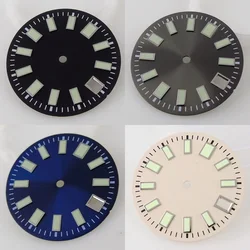 29mm 62mas Watch Dial Green Luminous Date Window Fit NH35/NH35A Automatic Movement White/Black/Blue/Gray Color Sunburst Face