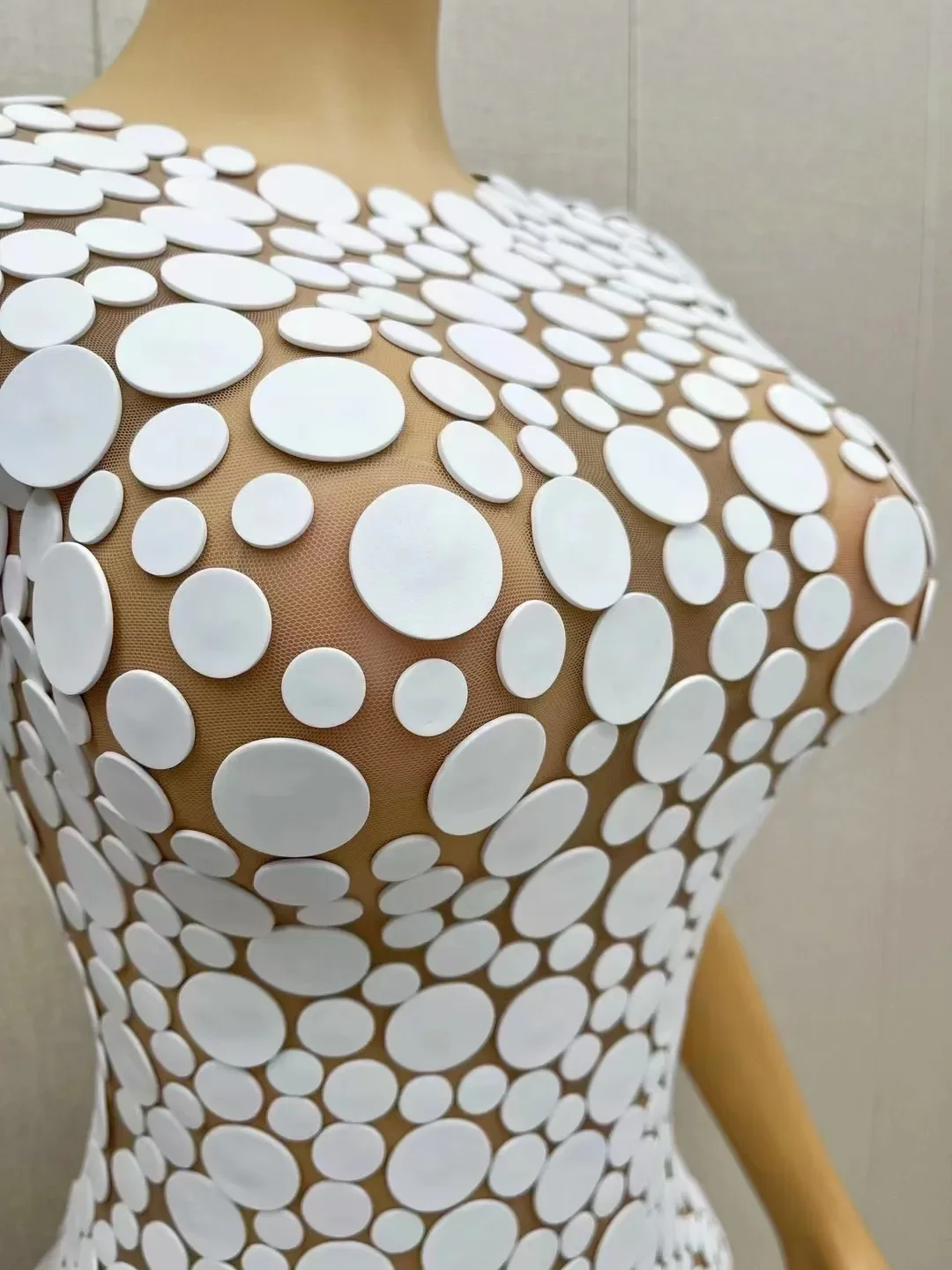 

Birthday outfit Stage Special White Points Foam Dress Singer Evening Club Celebrate Stretch Party Photoshoot Costume