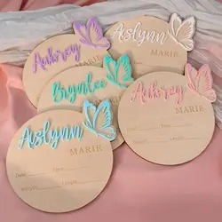 Personalized Butterfly 3D Name Sign for Hospital,Custom Wooden Baby Name Announcement Sign And Footprint Sign for Photo Prop Bab