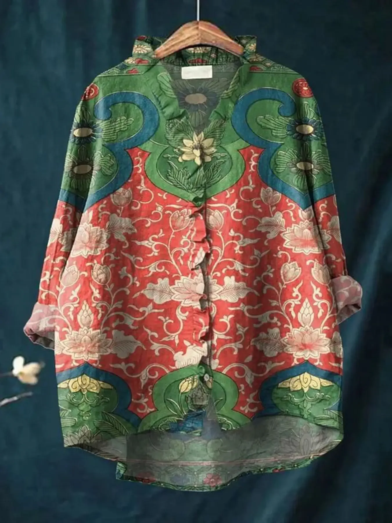 2026 autumn new V-neck casual top, women's long sleeved lace shirt, Non elastic full body printed shirt