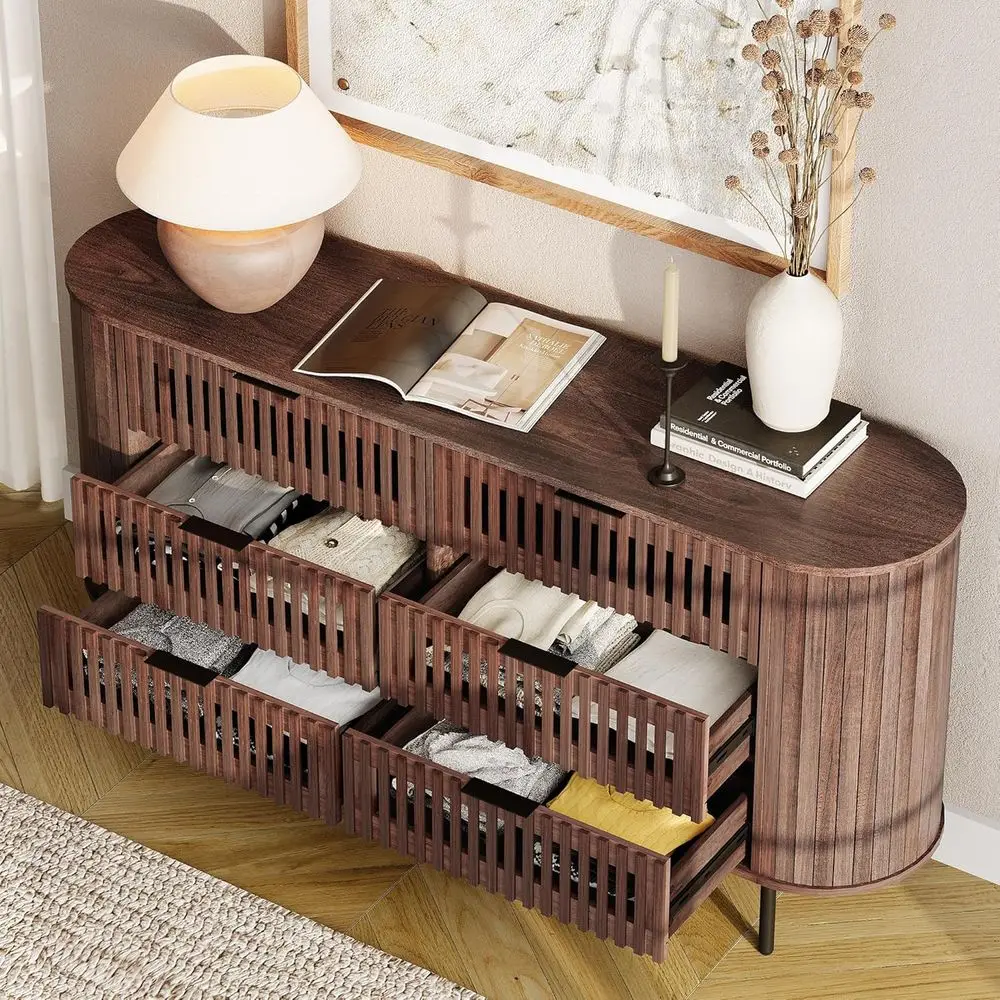 침실, 거실, 복도용 곡선형 디자인의 6단 월넛 수납장