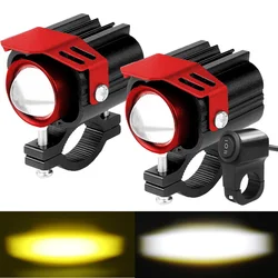 Auxiliary Led Headlights For Motorcycle Fog Lights Long Range 12-80V Dual-Color White/Amber Additional Moto ATV Bike Spotlights