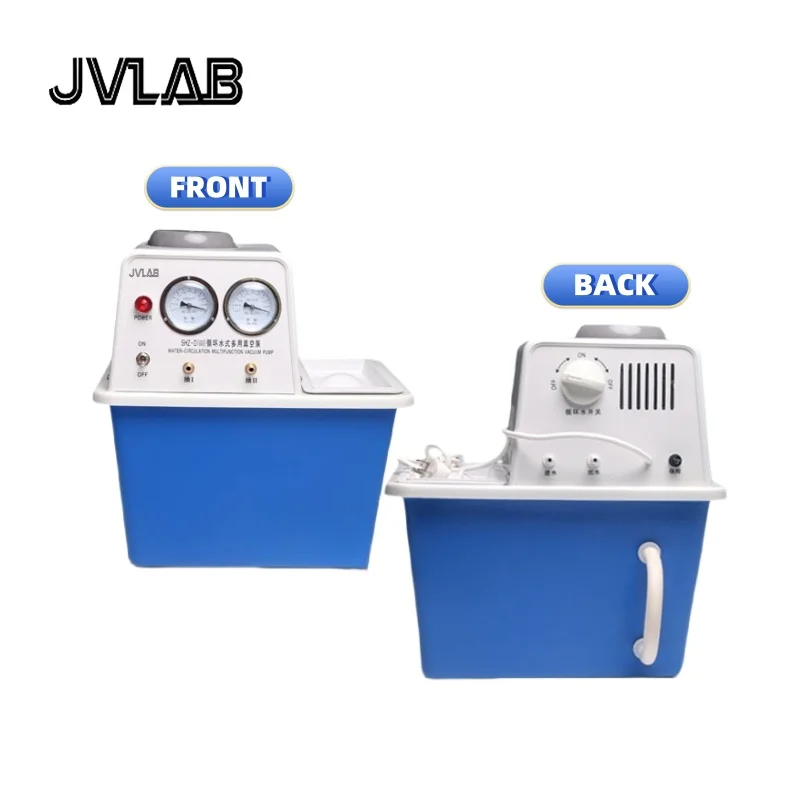 JVLAB SHZ-D (III) مضخة تفريغ المياه المتداولة لمختبر الكيمياء 15 لتر خزان 180 وات 60 لتر/دقيقة تدفق 8 متر رفع البناء البلاستيكي