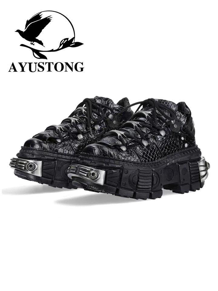 AYUSTONG Gothic Heavy Metal Subculture Platform Shoes Thick Bottom