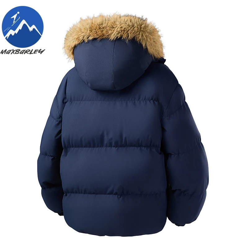 Vintage Men Padded Jacket Fur Collar Hooded Korean Style Thick Warm Parka Casual Outdoors Sport Lightweight Winter Cotton Coat