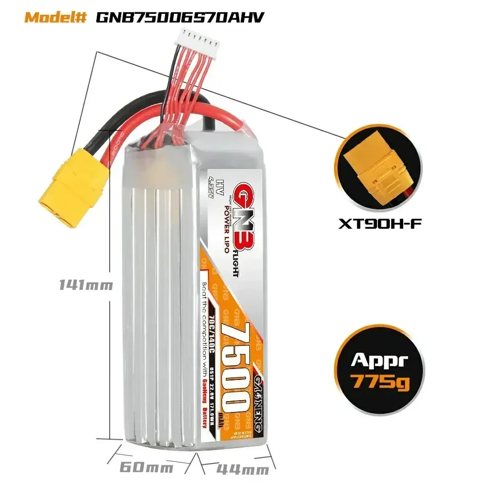 GAONENG 22.8V 6000mAh/6500mAh/7000mAh/7500mAh 6S 70C HV Lipo Batteria Per 8 pollici X8 FPV 10 pollici Xclass FPV 1/7 1/8 Bilancia Del Veicolo