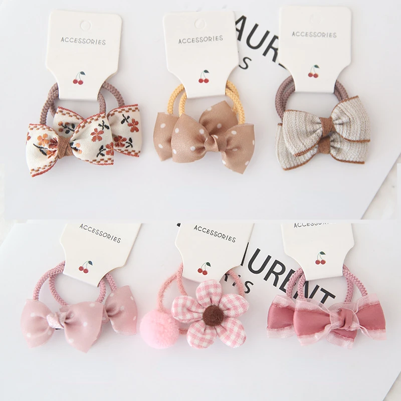 1 Pair Elastic Hair Bands Soft Rubber Bands Hair Ties Bows Girls Infants Toddlers Kids Scrunchies Baby Hair Accessories