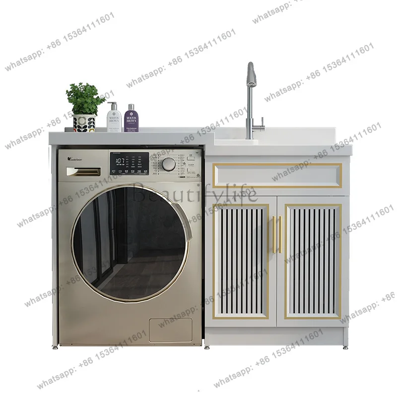 Balcony Cabinet Bathroom Combination Laundry Desk with Rub Board Pool Integrated High and Low Basin