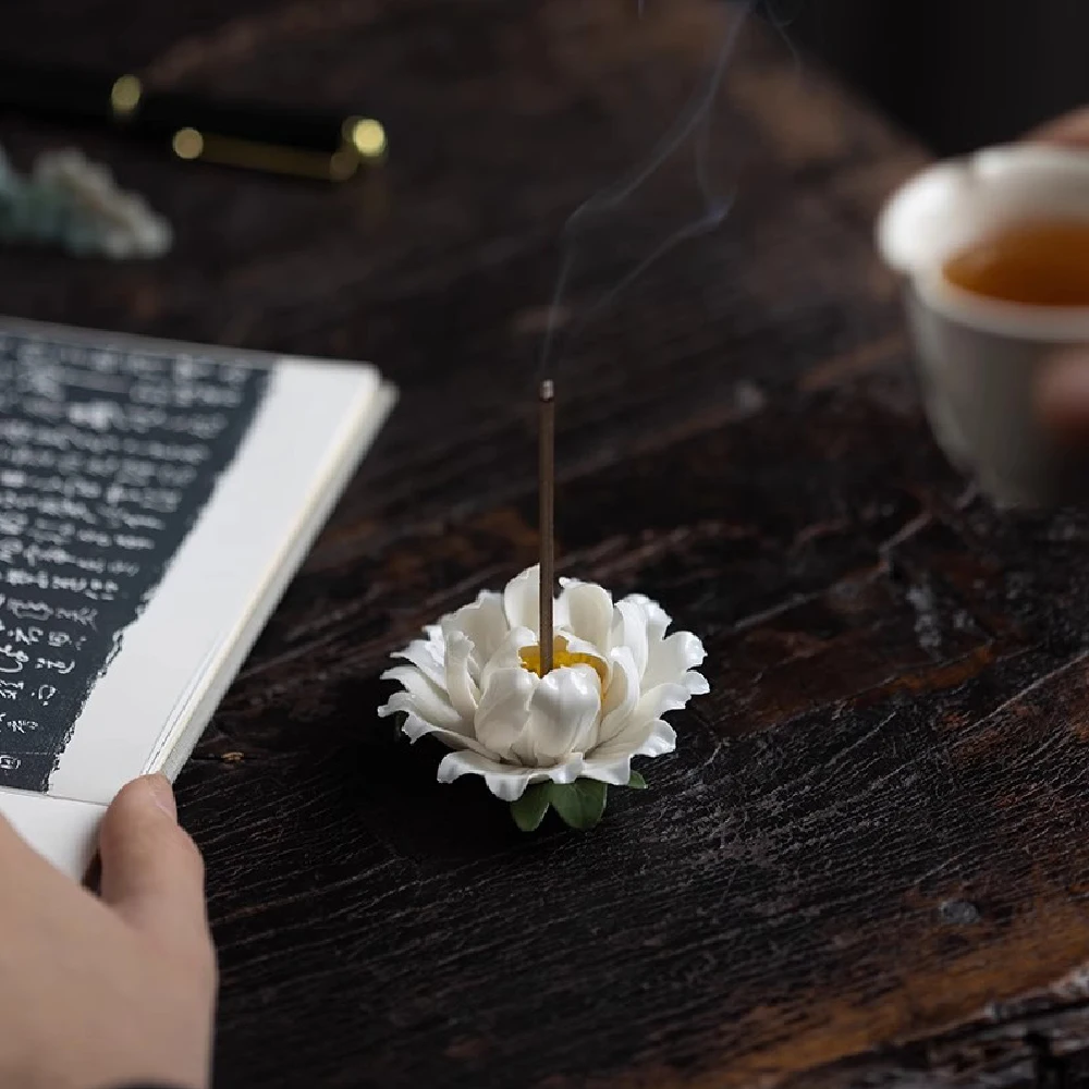 1 ceramic handmade peony flower incense stand, anti genuine floral seat, fragrance and tea ceremony decoration gift