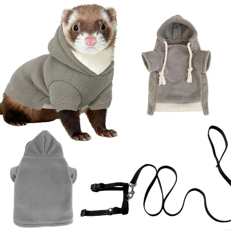 Pet Ferrets Clothing Set Warm Hoodie And Secure Leash Set For Indoor Outdoor Use 