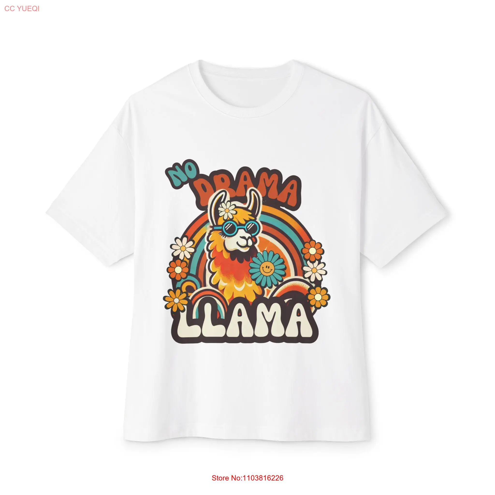 Футболка Retro No Drama Llama Oversized Box PrinT Модный топ с длинными или короткими рукавами Футболка Retro No Drama Llama Oversized Box PrinT Модный топ с длинными или короткими рукавами