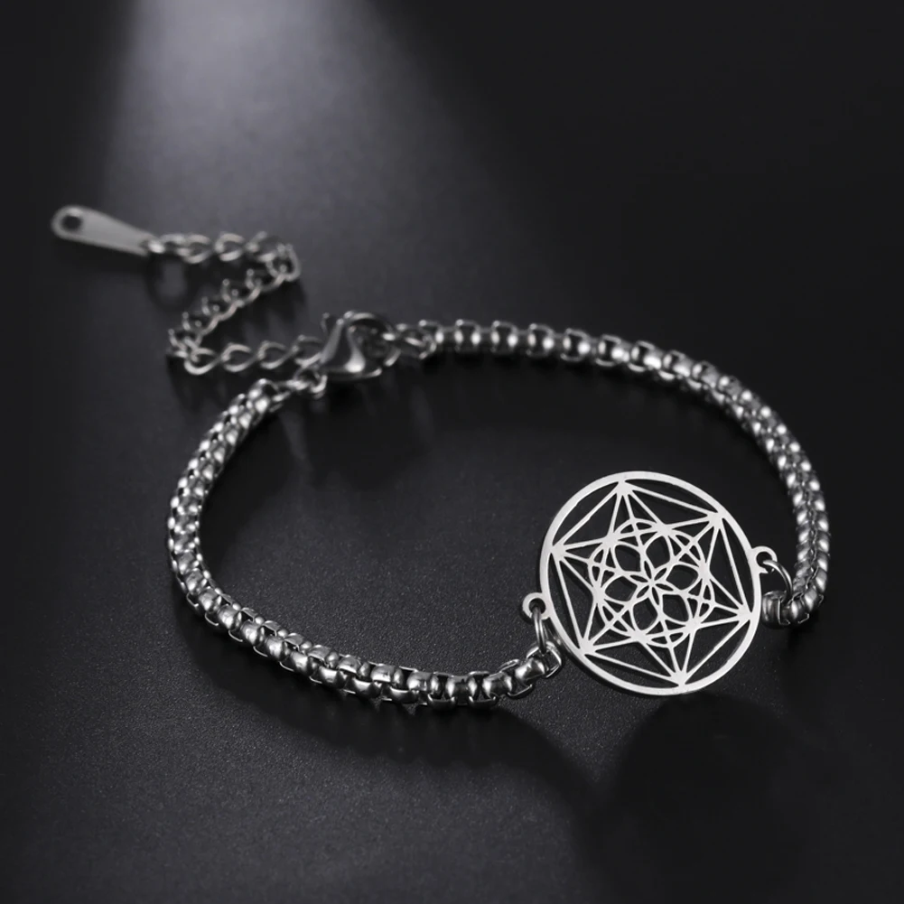 Dawapara Merkabah Seed of Life Bracelet Sacred Geometric Symbol Spiritual Amulet Stainless Steel Charm Bracelet for Women