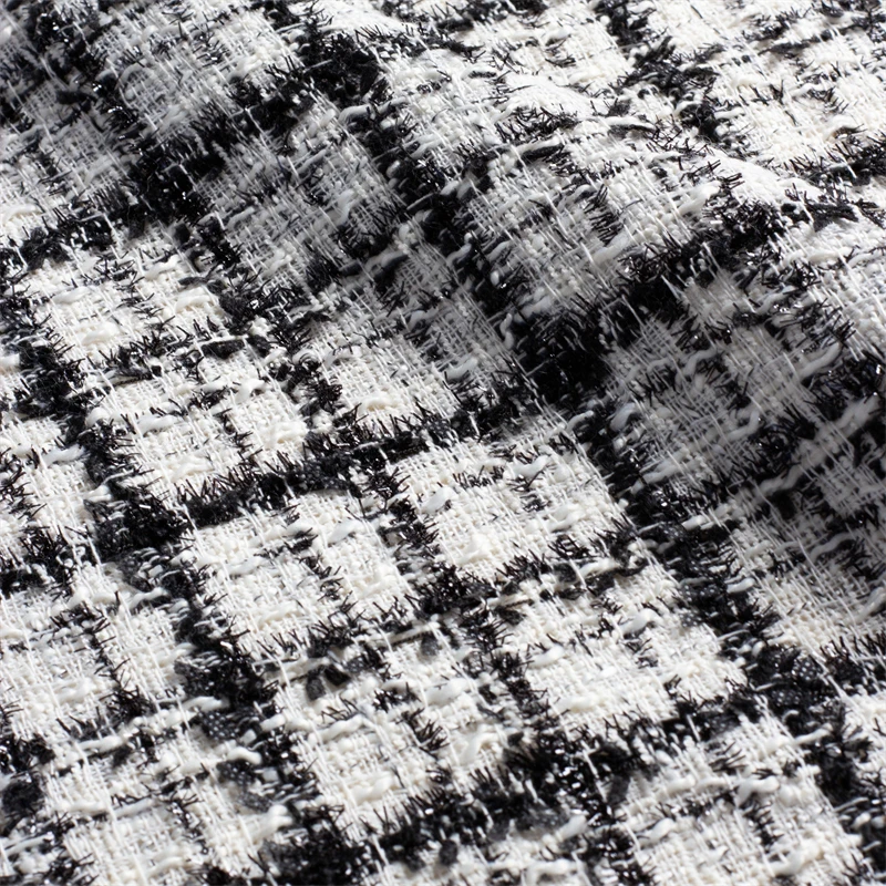

Classic Black and White Checkered Tweed Woolen Woven Fabric for Fashion Jackets Skirts Home Textiles Bright Silk Sewing Material