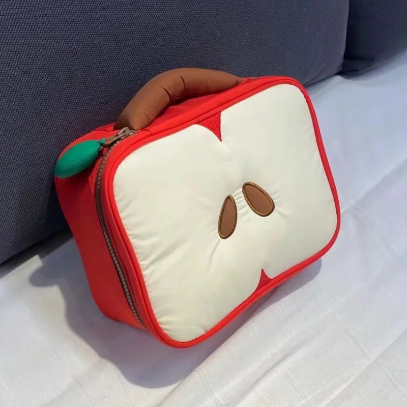 Apple Tote Bag Embroidered Y2K Storage Bag Japanese And Korean Makeup Bag Apple Nylon Zipper Storage Bag Portable Travel Bag New