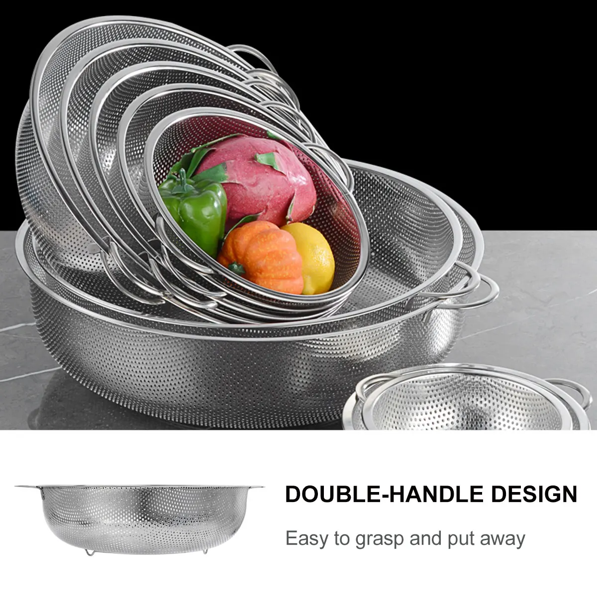

Fruit Vegetable Basket Drain Storage Stainless Steel Silver Kitchen Sieve Strainer Wash Rice Vegetables Fruits