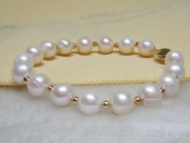 

Real Photo AAA 8-9mm South Sea Genuin white Pearl BRACELET 7.5-8" 14K Gold fine jewelry