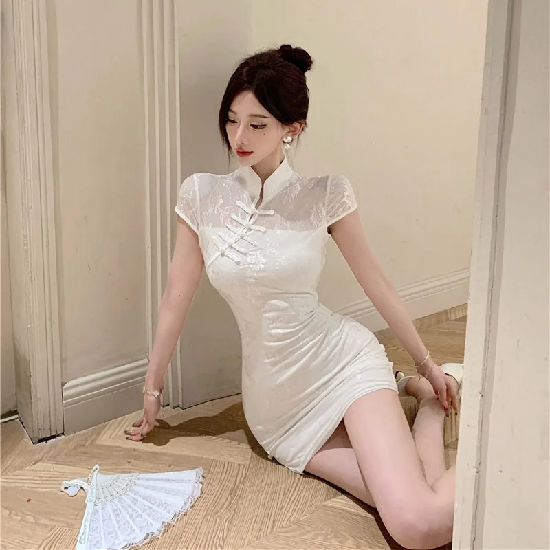 

Винтажное платье Qipao для милых девочек с поясом для похудения, полиэфирное волокно, низкий разрез, Ele Sle, лето 2024, 2024 г.