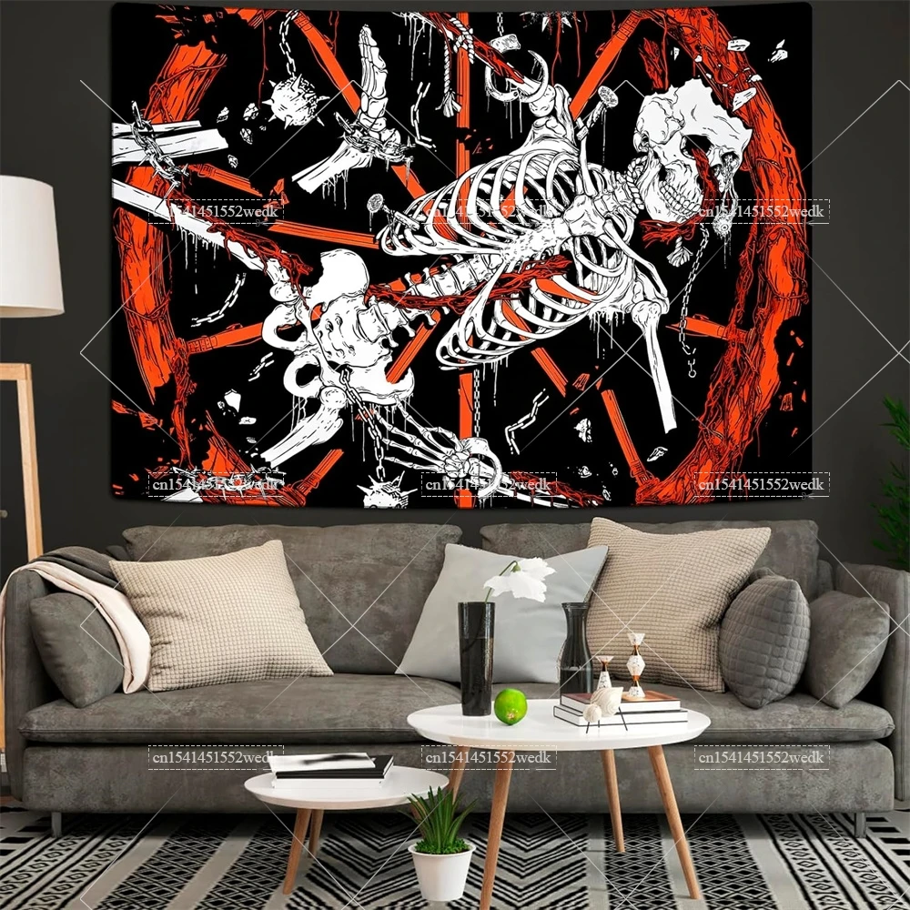 Goth Skull Tapestry Trippy Skeleton Tapestries Horror Tapestry Wall Hanging For Bedroom Room Decor Aesthetic Bedroom Stickers