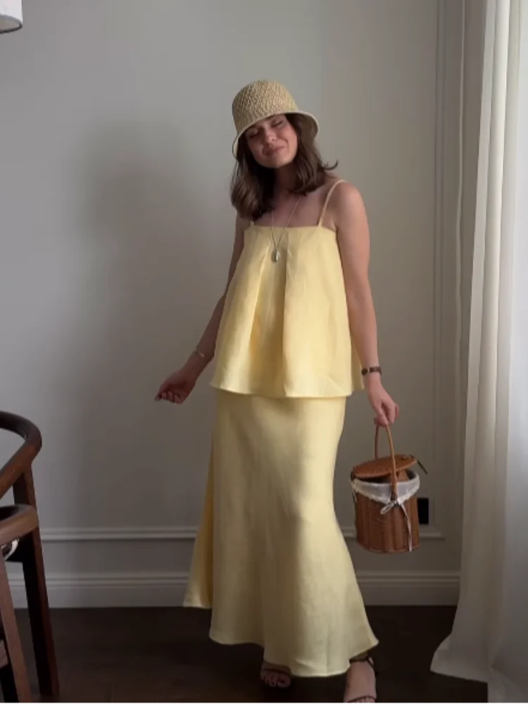 

Комплект из двух предметов, женские юбки, костюмы с квадратным воротником, топ без рукавов на хлопковой подкладке, топ на бретелях с высокой талией, юбки на бедрах, женский наряд