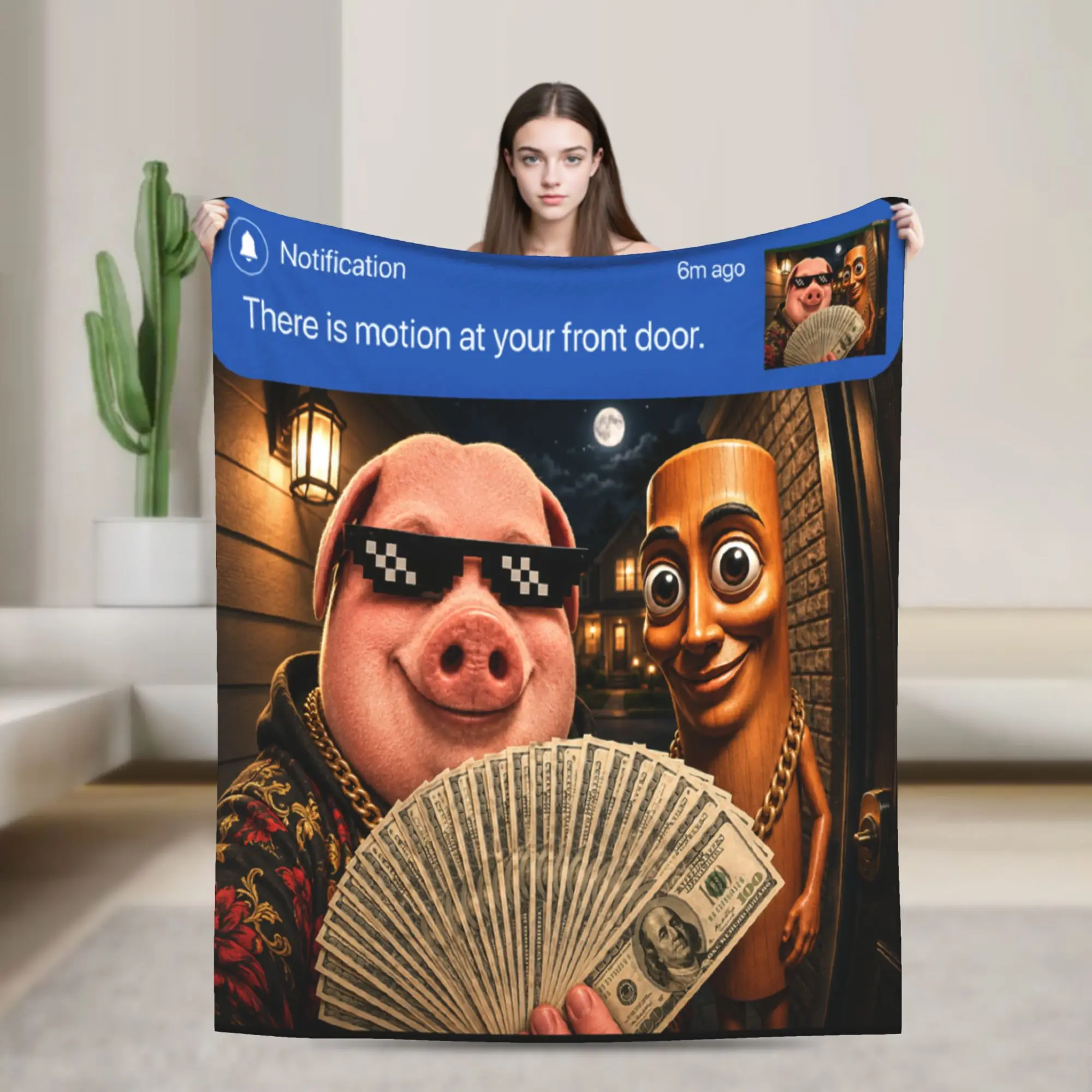 There is Motion at Your Front Door Tung Tung Tung John Pork Blankets Winter Soft Throw Blanket Girl Bedroom Flannel Bedspread