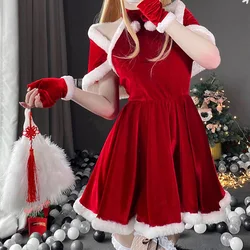 Christmas Costumes Women Sweet Maiden Red Christmas Dress Sexy Christmas Dress Flannel  Outfits Fluff