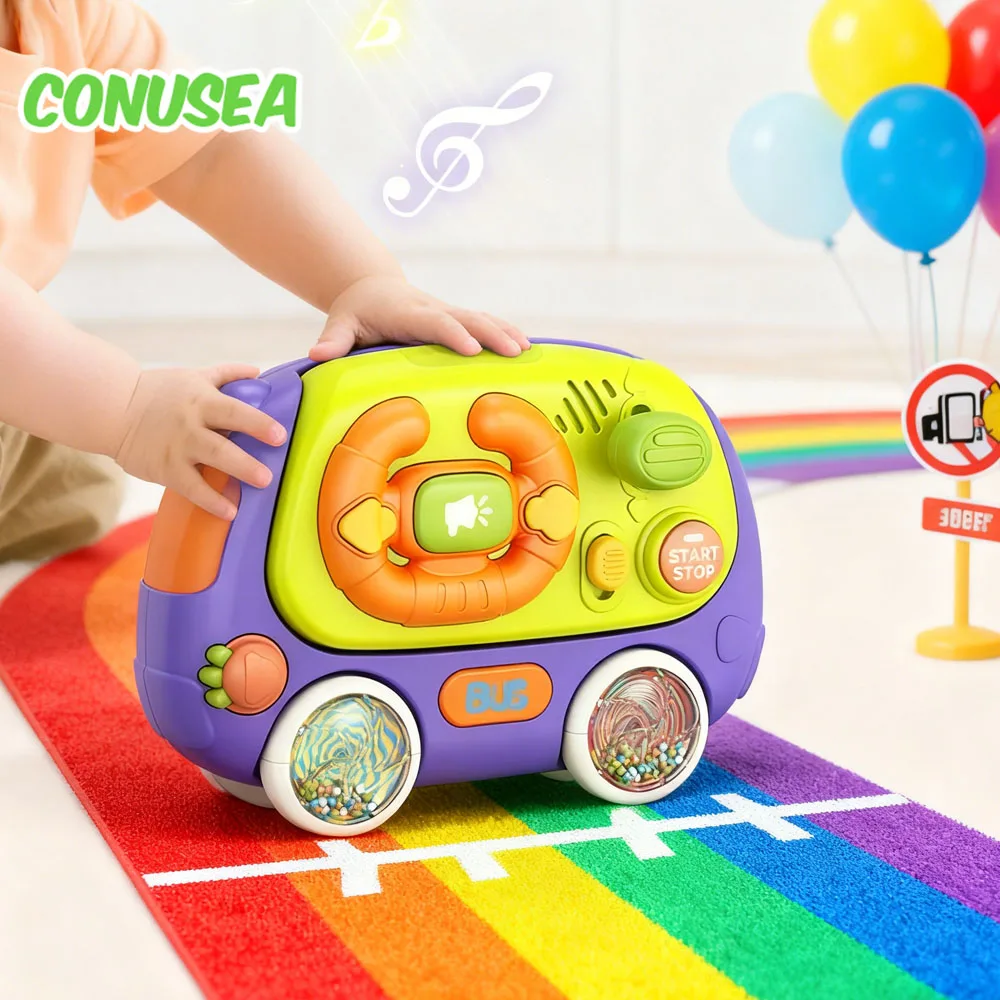 Babymuziekbus Peuterspeelgoed Elektrisch rijdende auto Stuurwiel Vroeg educatief muzikaal speelgoed voor 0-36 maanden Games voor baby's