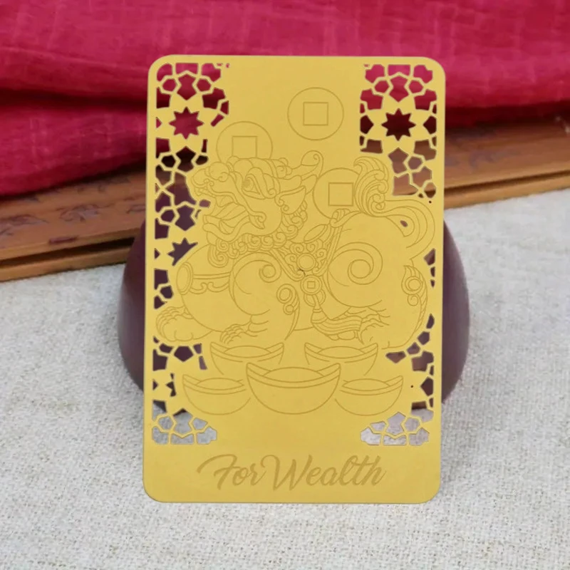 تعويذة الثروة فنغشوي بطاقة ذهبية تميمة الازدهار الصينية مع Pixiu جذب حماية الثروة فنغ شوي ديكور المنزل/المكتب