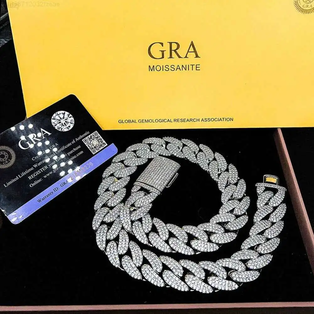 

High Quality Cuban Link Chain Miami Chain Rappers Silver with Moissanite Iced Out Cuban Link Men Chain Necklace