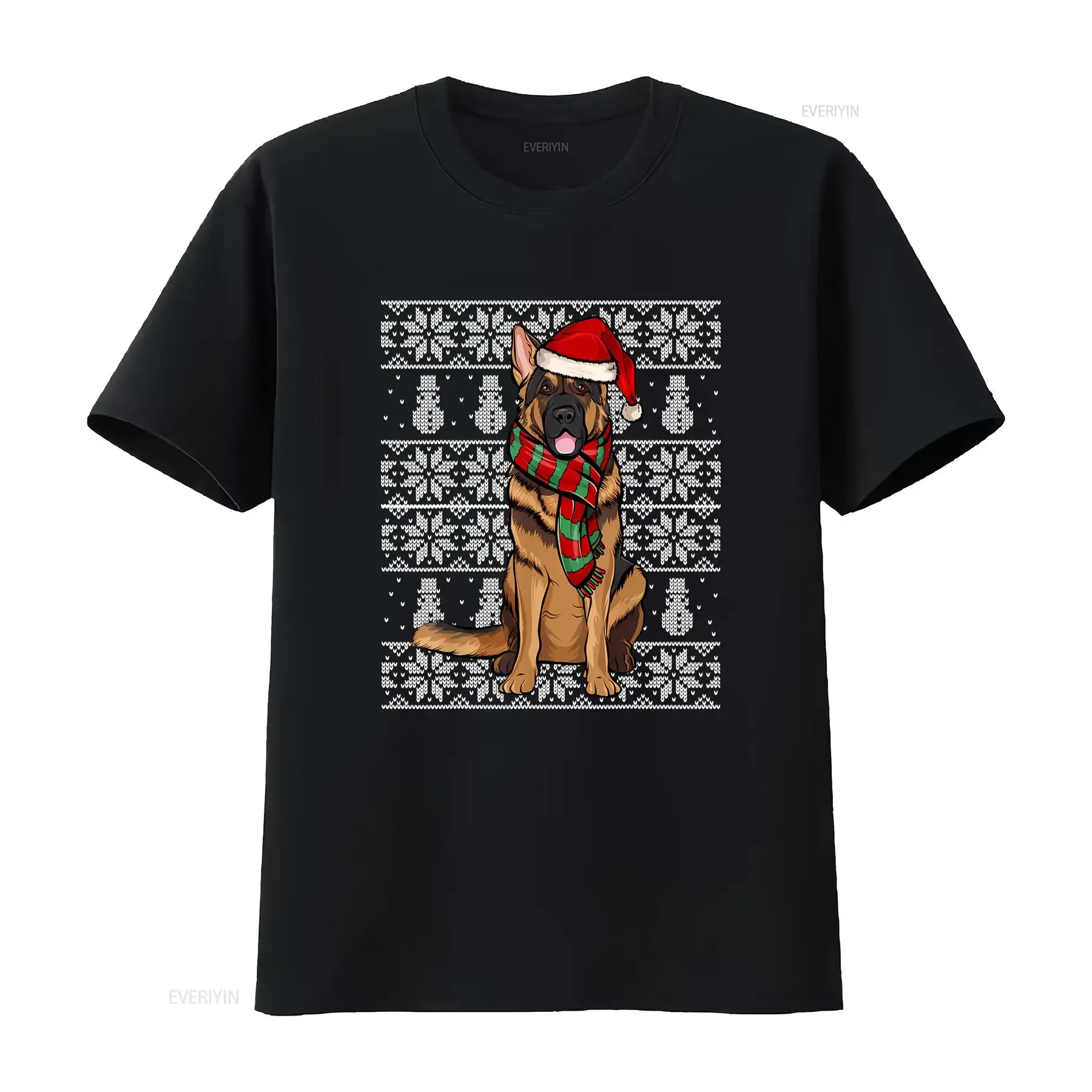

NEW LIMITED Santa Hat Xmas German Shepherd Ugly Christmas T Shirt Size S 5XL vintage Washed fashion graphic Casual Unisex