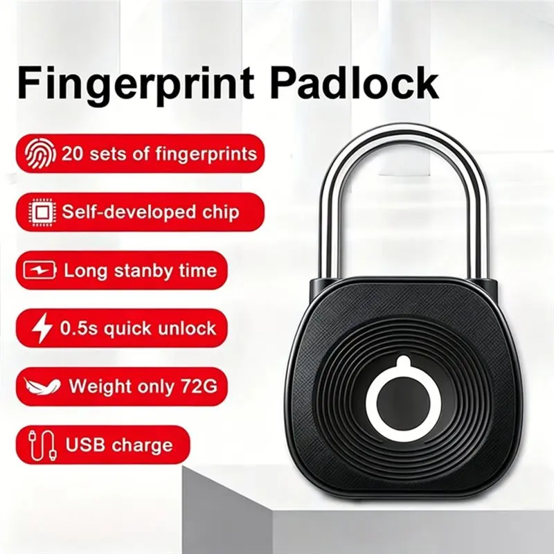 AB66-Smart Fingerprint Padlock Biometric Intelligent Cabinet Lock Keyless Digital Door Lock USB Rechargeable Luggage Lock