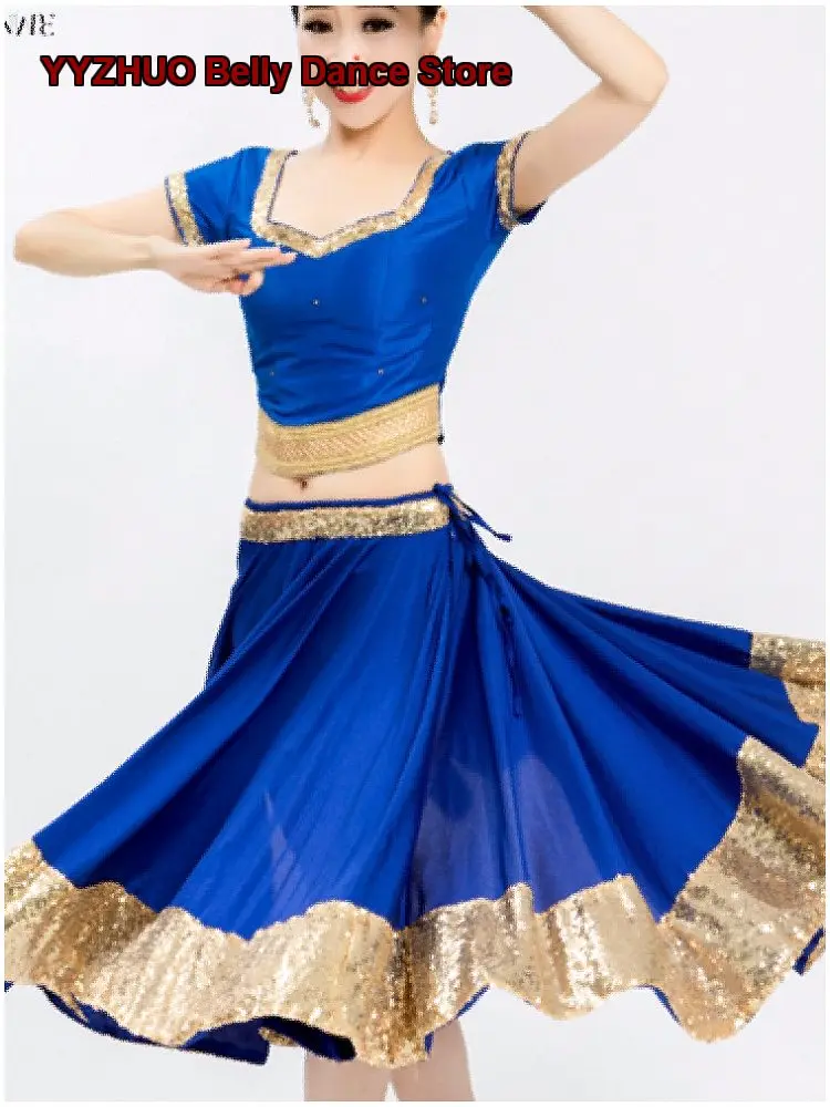 Women's Indian Sari Wide Golden Border Short Skirt Large Swing Stage Performance Costume Adult