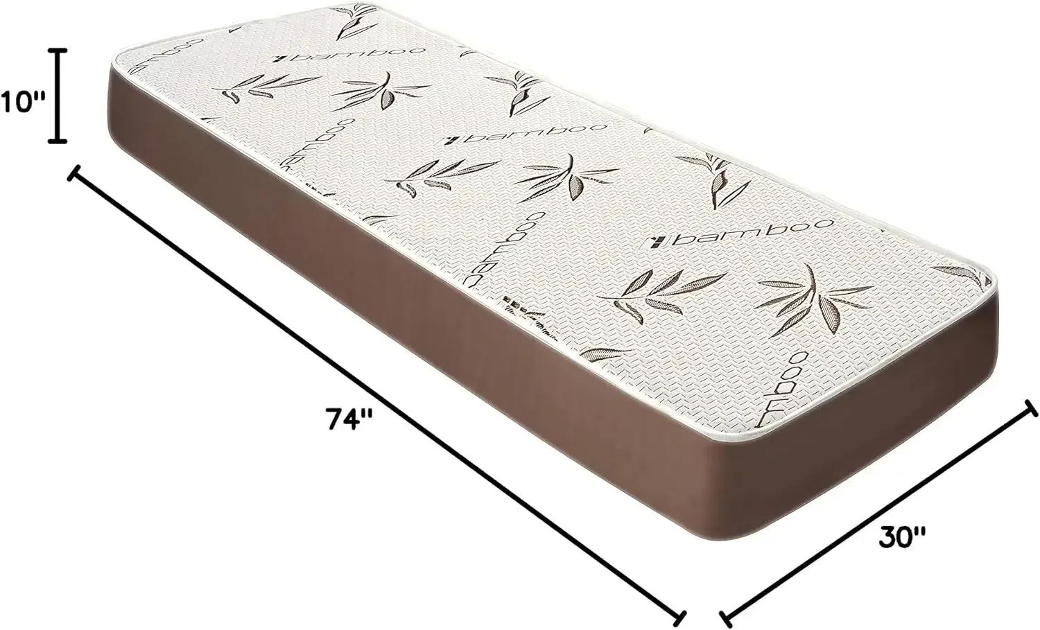 Colchão de espuma viscoelástica de gel de 10 polegadas com rayon derivado de capa de bambu, tamanho de berço 30" x 74" para estudante, RV, berço, fo