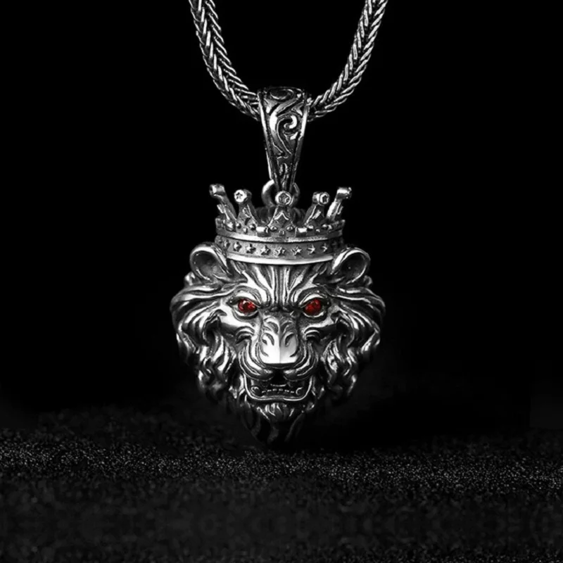 New Real S925 Sterling Silver Jewelry Hollow Punk Personality Domineering Lion King Head Stylish Chain Pendant For Men Male