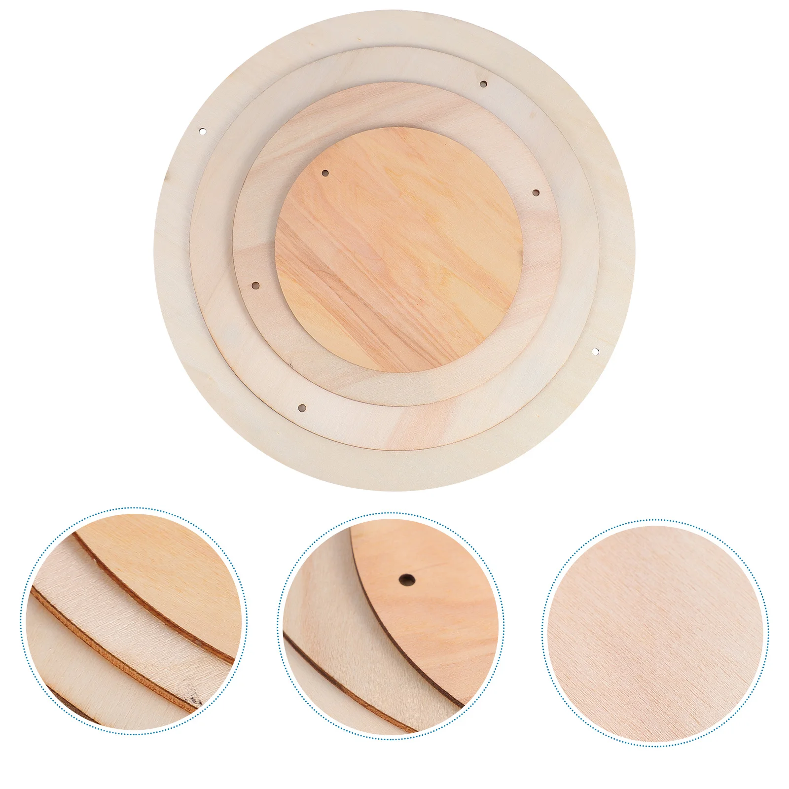 4 قطعة لوحات دوائر فارغة خشبية طبيعية قطع خشبية غير مكتملة دهان داي حرفية رسم بلاط قطعة خشبية غير مكتملة