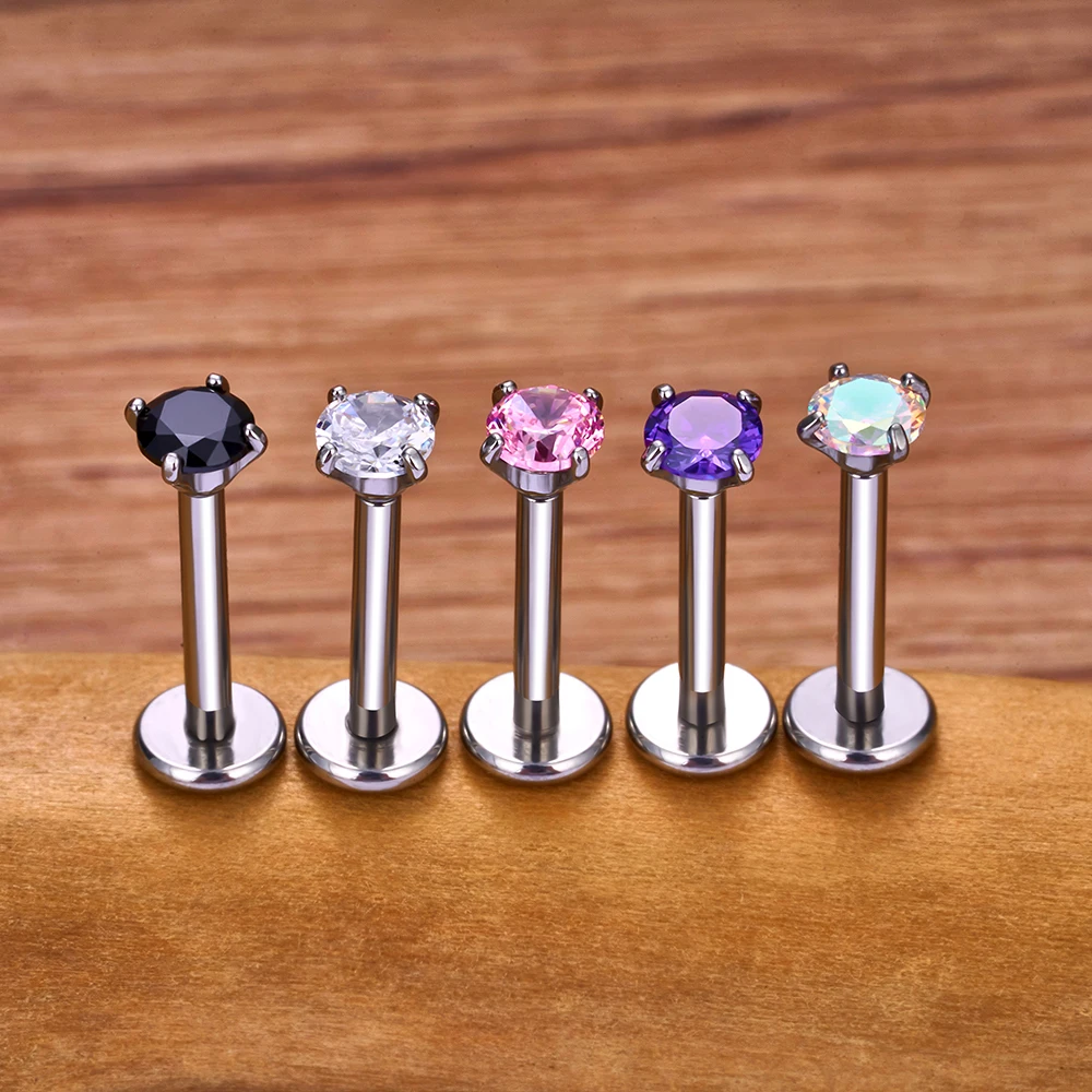 1Pcs ASTM F136 Titanium 20/18/16G Labret Tragus Stud Earrings CZ Crystal Monroe Helix Cartialge Conch Medusa Lip Body Piercing