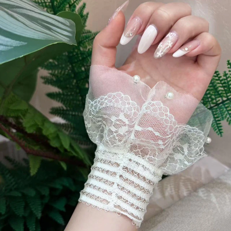 

Nail Photoshoot Background Lace Pearl Short Ruffle False Cuff Detachable Hand Sleeves Nail Enhancement Decoration Props