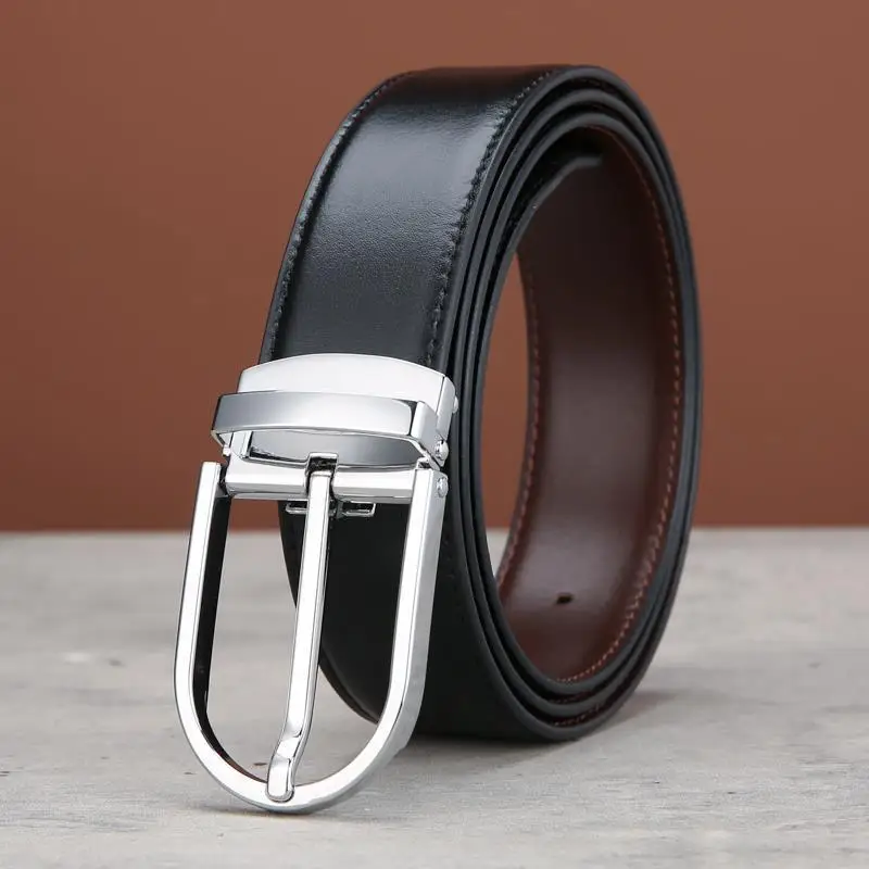 

Men's Leather Belt Youth Fashion Double-Sided Cowhide Trendy Men's Pinhole Pin Buckle Genuine Leather Versatile Belt Pant Belt T