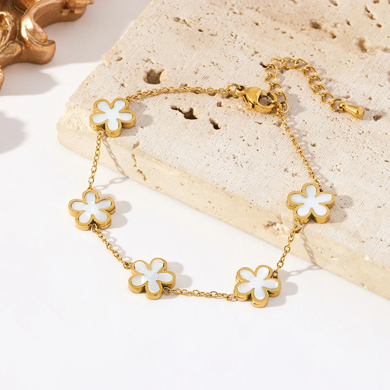 EILIECK 316L Edelstahl Weißes Blütenblatt Halskette Armband Ohrringe Set Modischer Goldfarbener Wasserdichter Schmuck Damengeschenk – Detail 16
