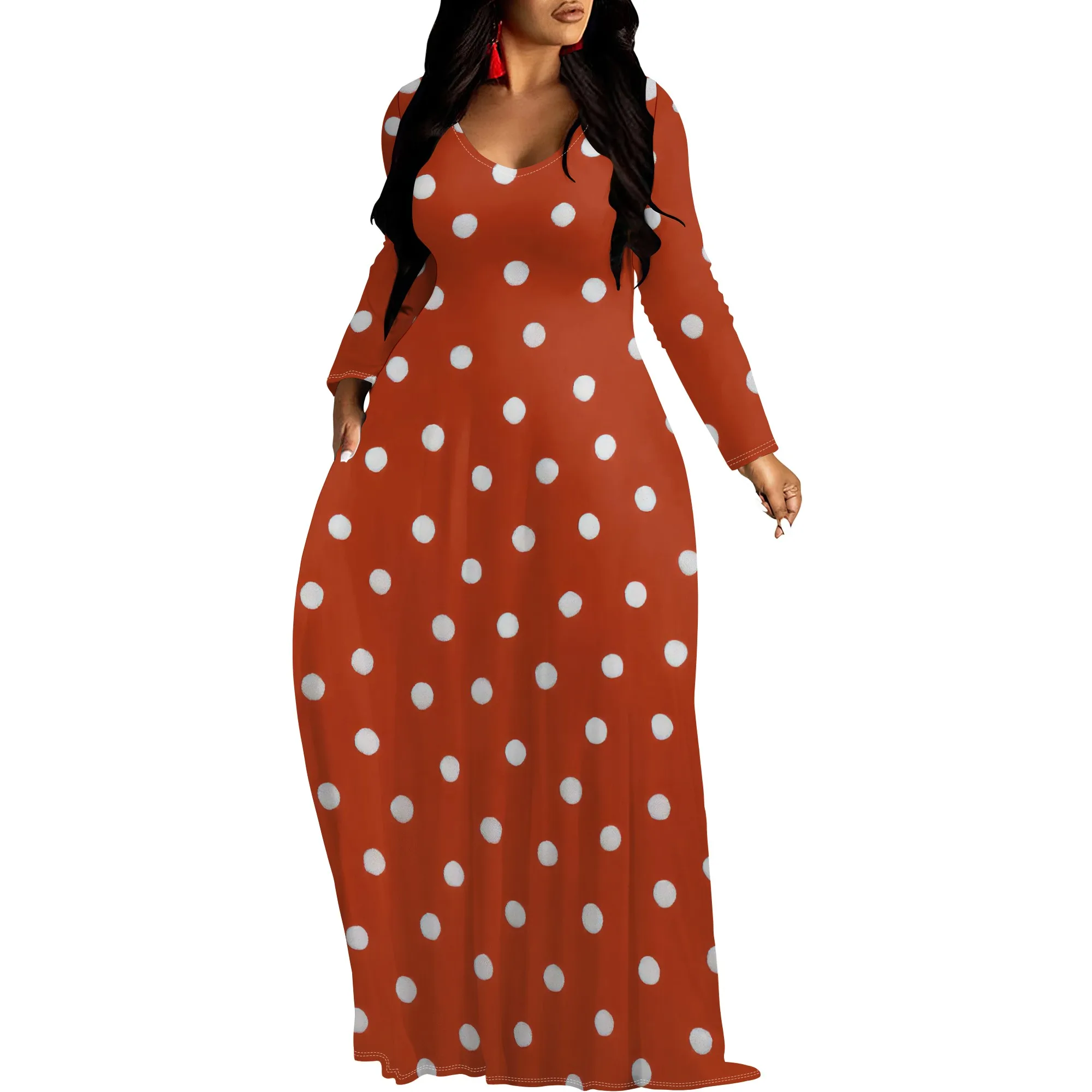 Women's V Neck Maxi Dress Ruffles Full Sleeve Floral Dresses Wedding Guest Sundress with Belt