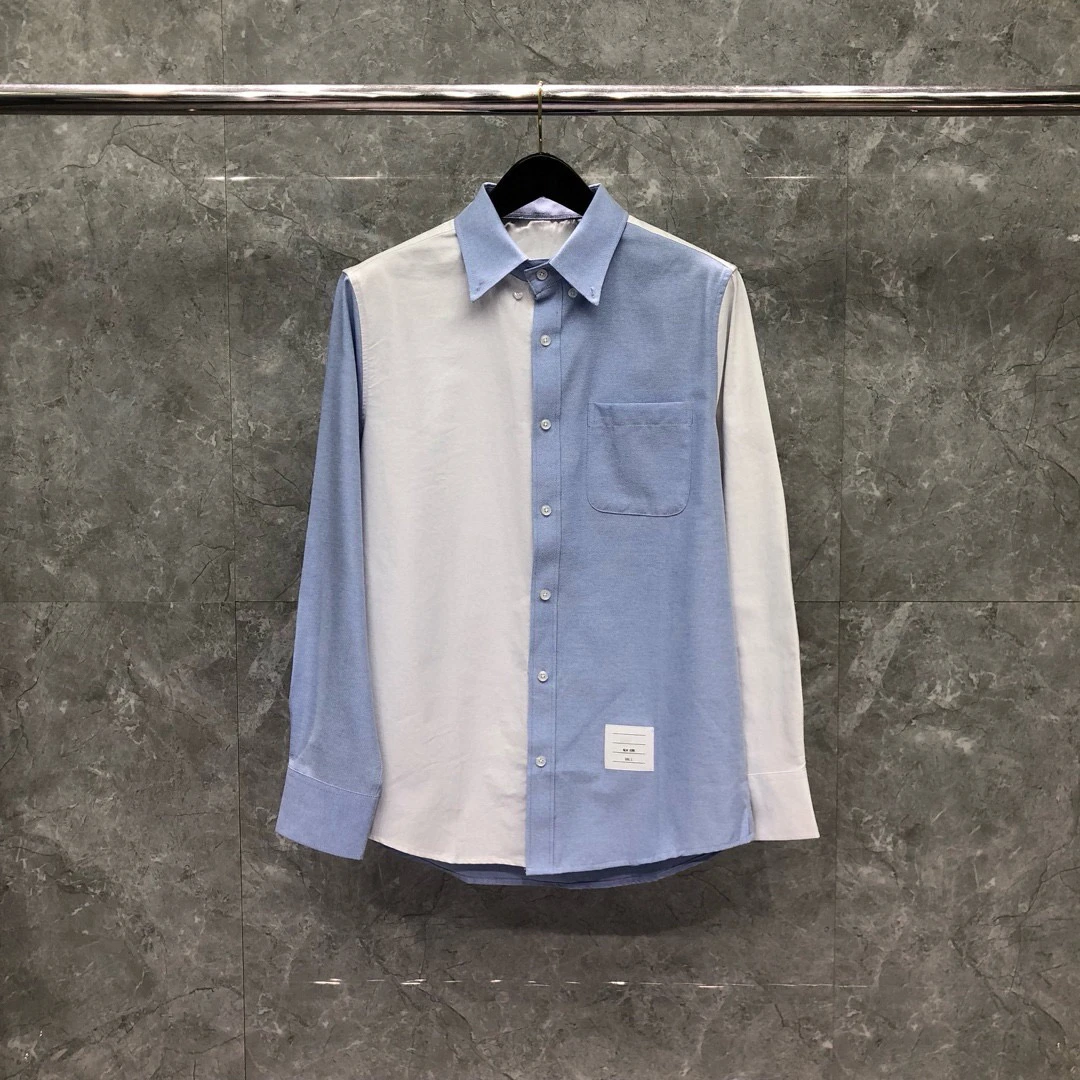 

High Quali Patchwork irt Casual Long Sve Men Women White Blue Color Blo Breathable Loose Fit Autumn Spring irt