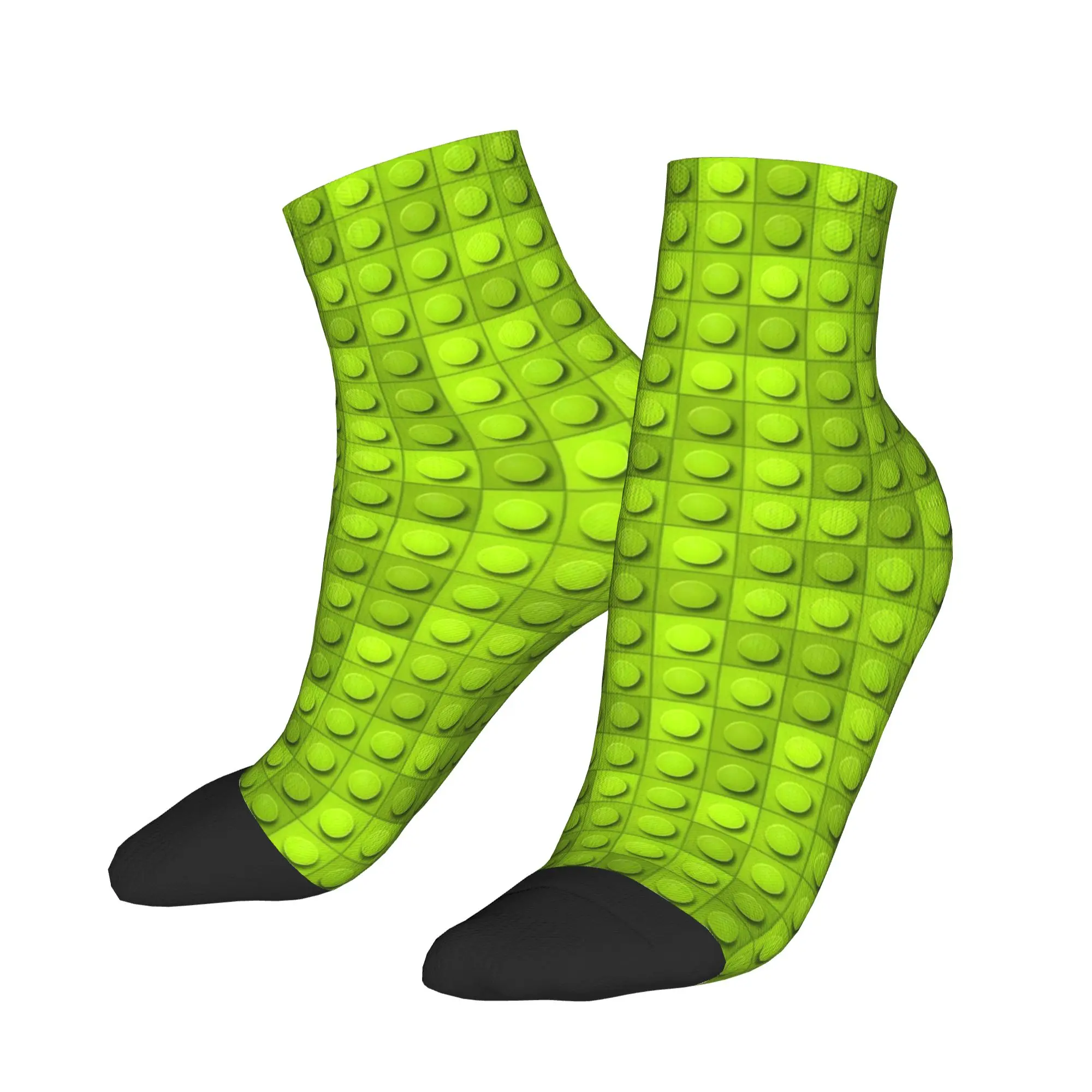 Solid Lime Yellow Building Blocks Pattern Ankle Socks Harajuku High Quality Casual Socks Autumn Running Anti-Slip Sock For Adult