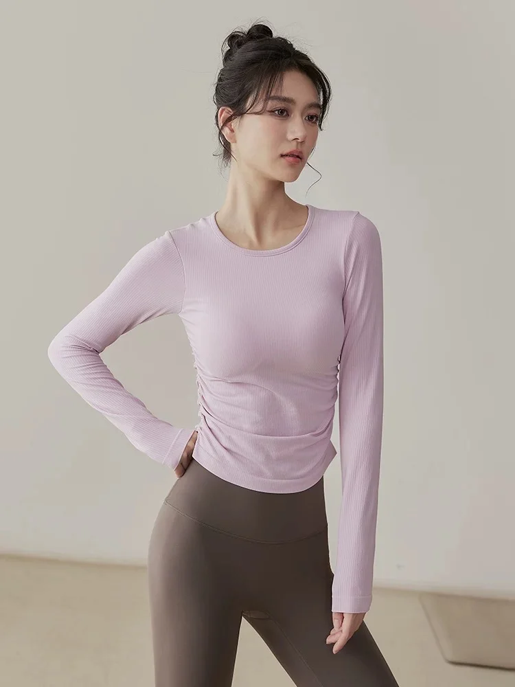 

Женская одежда для йоги с подкладкой на груди, облегающая спортивная футболка с длинным рукавом, быстросохнущая, осенне-зимняя, новая модель Ocnltiy