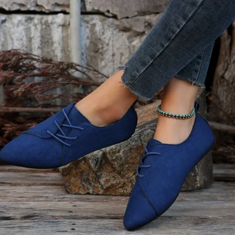 Fashion Pointed Shoes Female  Daily Casual Shoes Classics Black Lace-Up Comfortable Flats Women's Flat Shoes 2025 Autumn