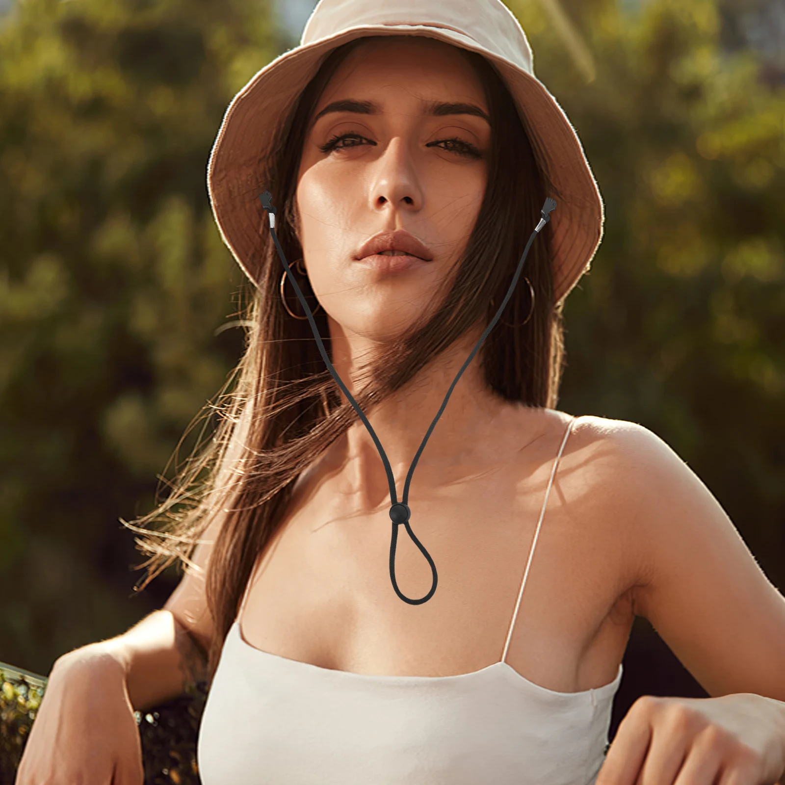 

Windproof Rope Hat Cap Retainer Clip Black Polyester Adjustable Accessory Clips
