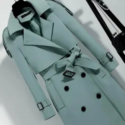 Women Long Trench Coat Fashion Windproof Coat Double Breasted Trench Coats Green Belt Windbreaker Spring Autumn Female Outerwear