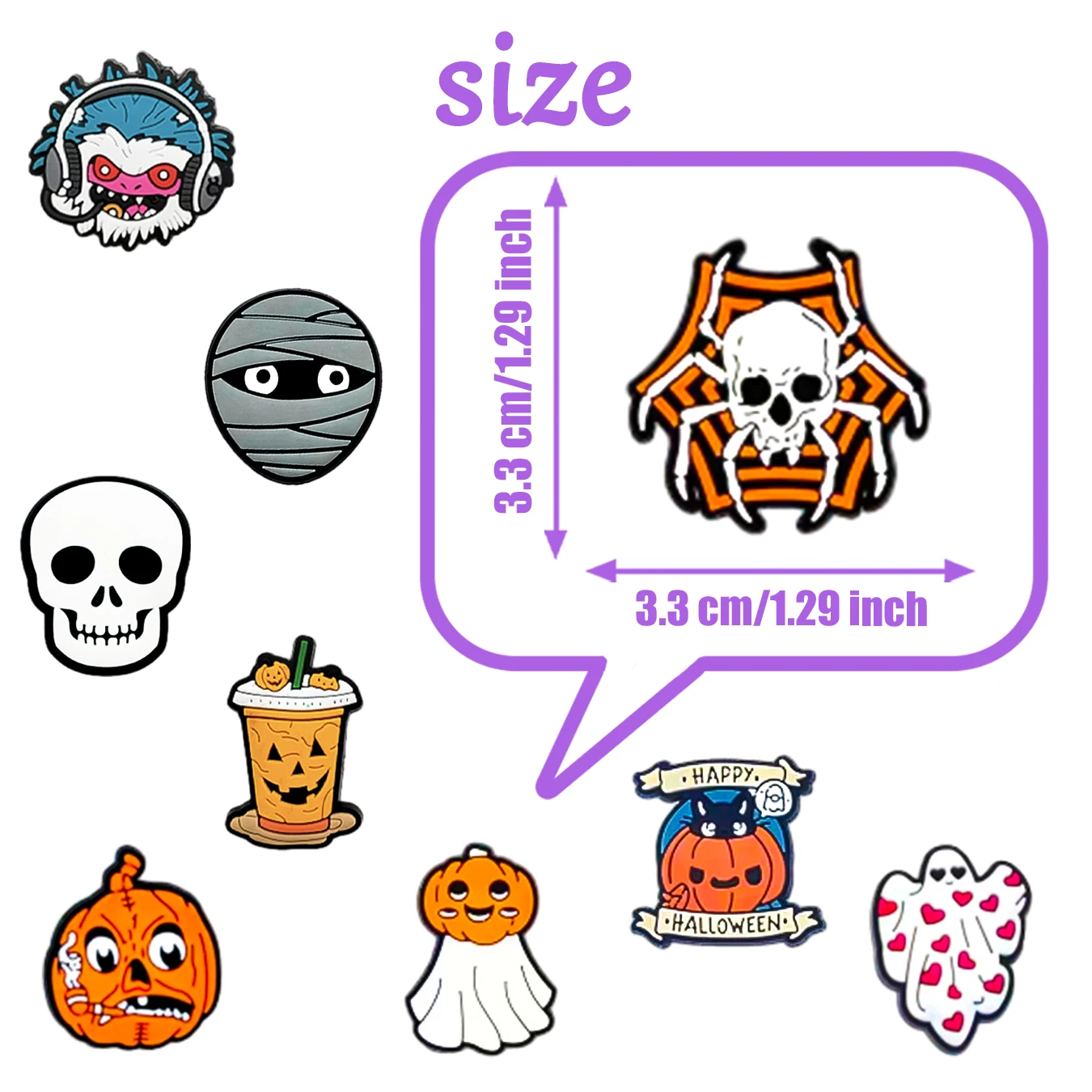 Halloween Random Series PVC Calçados Encantos, DIY, Sandálias, Pulseiras Decoração, Bonito, 32 Pcs