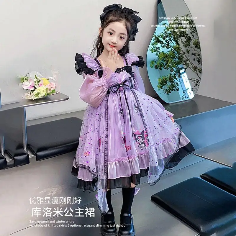 Mädchen Herbst Kleid Cartoon Sanrios Kuromi Kinder Mode Prinzessin Rock Nette My Melody Süße Gaze Rock kinder Kleidung