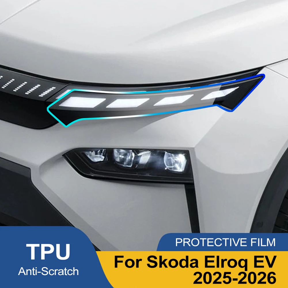 Maßgeschneiderte TPU PPF für Skoda Elroq EV 2025-2026 Hochglanz Rauchschwarz Vorgeschnittene Scheinwerferschutzfolie Kratzfeste Vinylfolie
